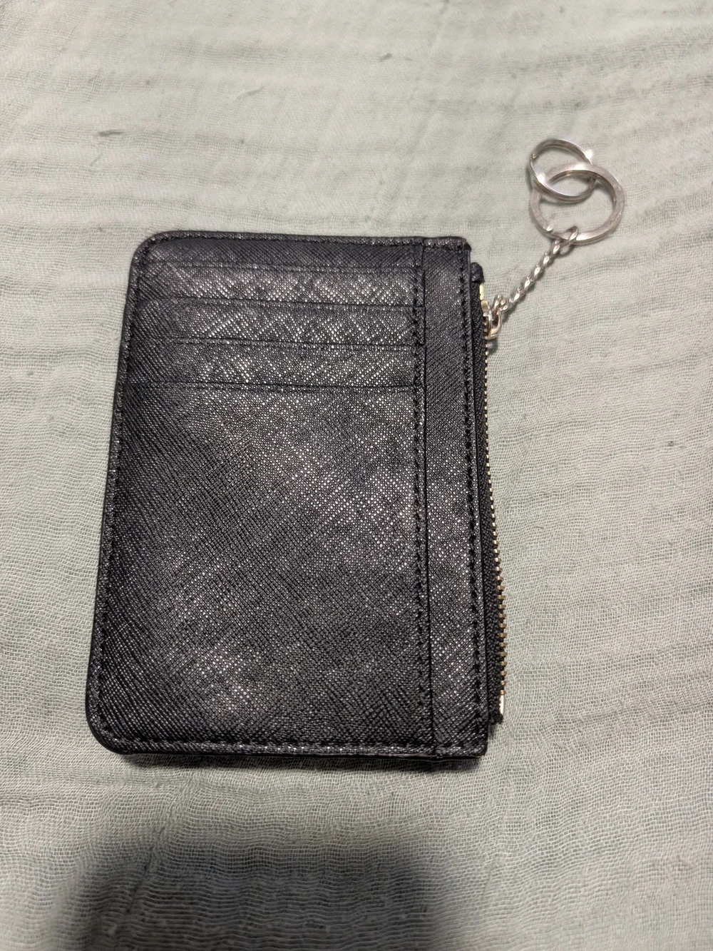 Kate Spade Black Saffiano Leather Zip Card Case Wallet Keychain Coin Pouch